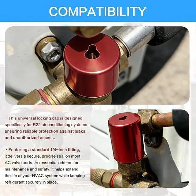 Alt view image 6 of 7 - Refrigerant Locking Caps 20PK, 1/4 Inch Tamper Resistant AC Valve Port Cap | for HVAC Systems, Locking End Cap for R22 Refrigerant, Universal Fit for Most Air Conditioner Brands