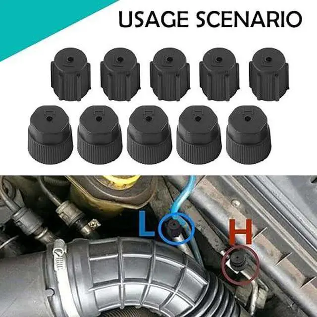 Alt view image 4 of 7 - 10PCS Air Conditioning Service AC System Charging Port Covers, 0.51"/13mm Low Pressure Cap 0.62"/16mm High Pressure Cap, A/C System Port Sealing Kit, Universal for Most Cars (Black)