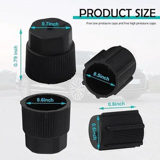 Alt view image 2 of 7 - 10PCS Air Conditioning Service AC System Charging Port Covers, 0.51"/13mm Low Pressure Cap 0.62"/16mm High Pressure Cap, A/C System Port Sealing Kit, Universal for Most Cars (Black)