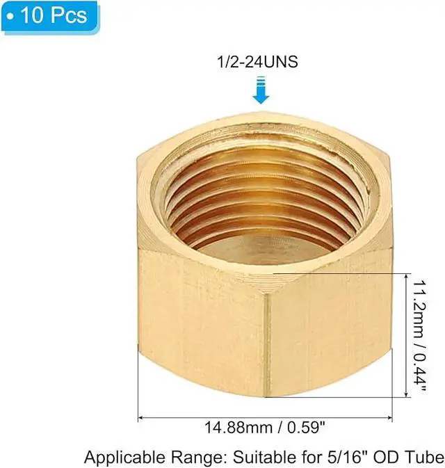 Alt view image 2 of 5 - 5/16" Brass Compression Stop Valve Cap, 10Pcs Hex Thread Pipe Fitting Tubing Ends Sealing for Air Conditioner, Water, Air, Gas Line