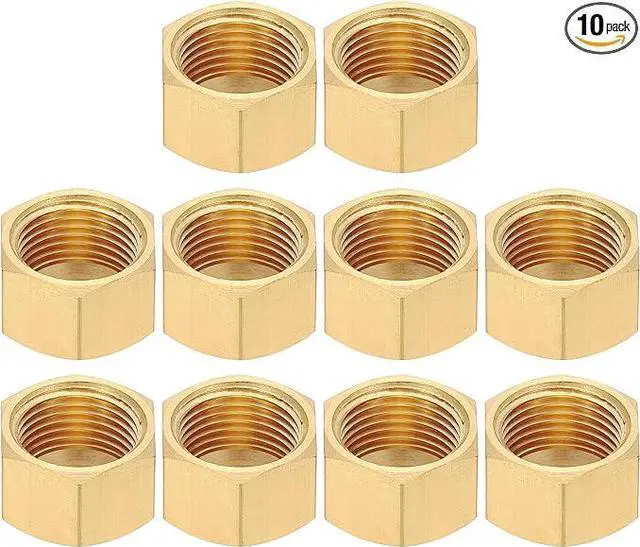 Main image of 5/16" Brass Compression Stop Valve Cap, 10Pcs Hex Thread Pipe Fitting Tubing Ends Sealing for Air Conditioner, Water, Air, Gas Line