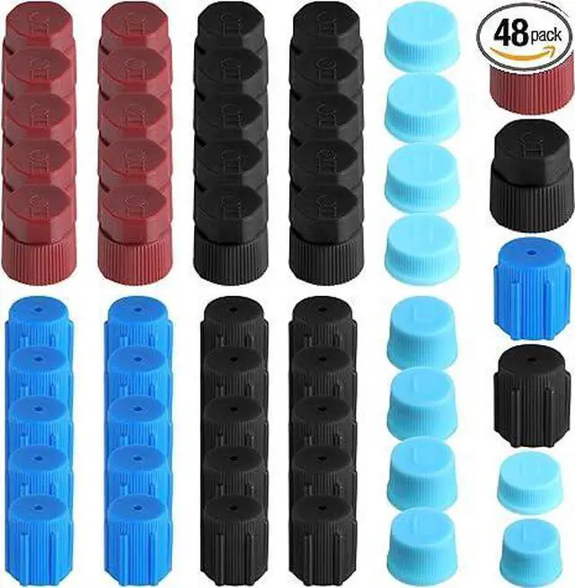 Main image of 48 Pcs R134a/R12 Valve Caps 13mm 16mm 17mm 17.5mm Charging Port Caps Air Conditioning Service System Charging Port Headgears