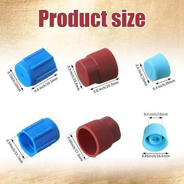 Alt view image 6 of 6 - 48 Pcs R134a/R12 Valve Caps 13mm 16mm 17mm 17.5mm Charging Port Caps Air Conditioning Service System Charging Port Headgears
