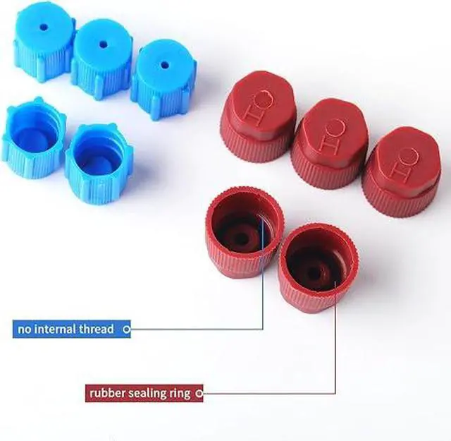 Alt view image 4 of 6 - 48 Pcs R134a/R12 Valve Caps 13mm 16mm 17mm 17.5mm Charging Port Caps Air Conditioning Service System Charging Port Headgears