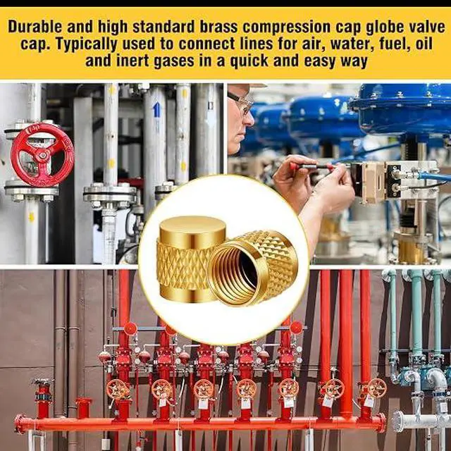 Alt view image 4 of 6 - 50 Pcs 1/4 Flare Brass Valve Cap HVAC Tool Bulk | Round Compression Cap W/ Neoprene Pipe O Ring Seal Refrigerant Locking Caps Plumbing Factories Supply
