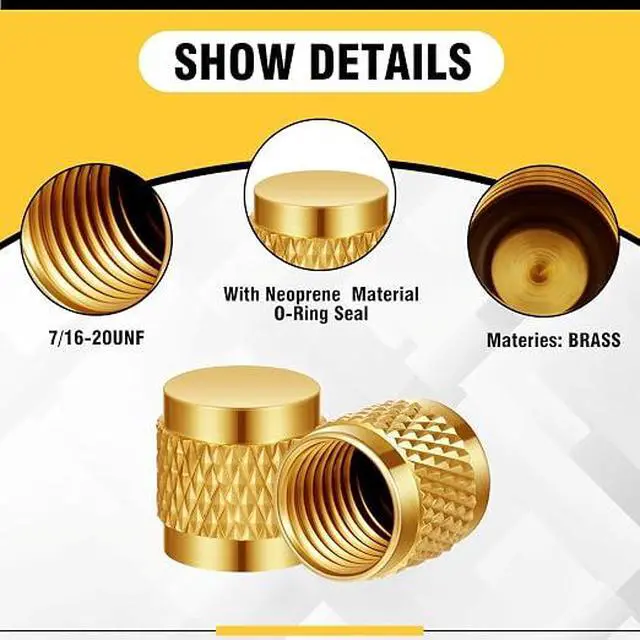 Alt view image 3 of 6 - 50 Pcs 1/4 Flare Brass Valve Cap HVAC Tool Bulk | Round Compression Cap W/ Neoprene Pipe O Ring Seal Refrigerant Locking Caps Plumbing Factories Supply