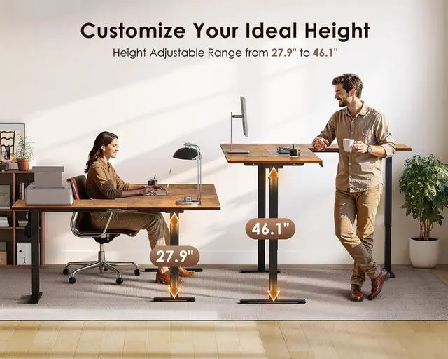 Alt view image 5 of 7 - 71 Inch Reversible L Shaped Electric Standing Desk, Large Corner Height Adjustable Stand Up Desk, 3 Memory Presets, Sit Stand Table, Reinforced Frame for Home Office Workstation Rustic Brown
