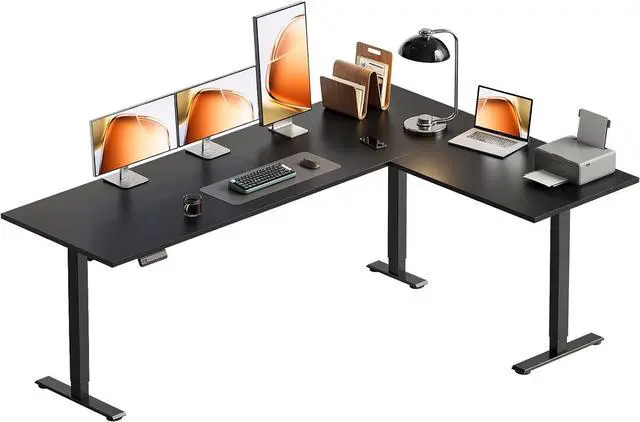 Main image of 71 Inch Reversible L Shaped Electric Standing Desk, Large Corner Height Adjustable Stand Up Desk, 3 Memory Presets, Sit Stand Table, Reinforced Frame for Home Office Workstation Black
