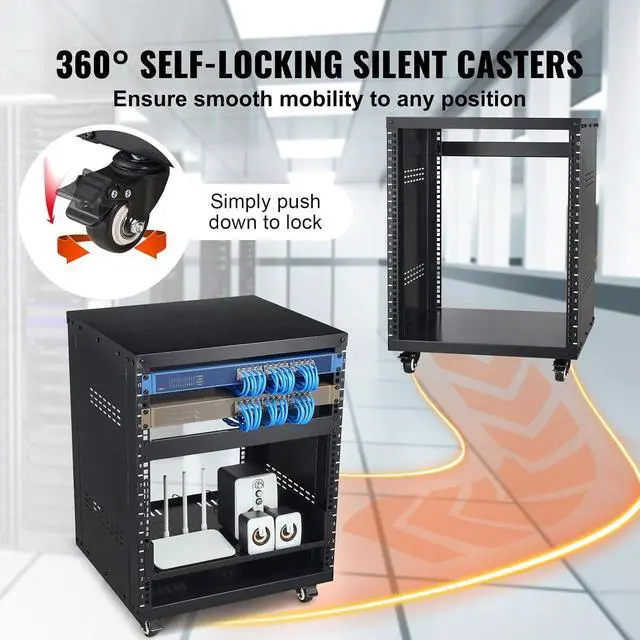 Alt view image 4 of 7 - 12U AV Rack Stand with Caster Wheels, Component Rack Cabinet Recording Studio Racks, Removable Side Panels, Universal Network Server Case, Special Vents for 19'' Audio Video Rack Mounting