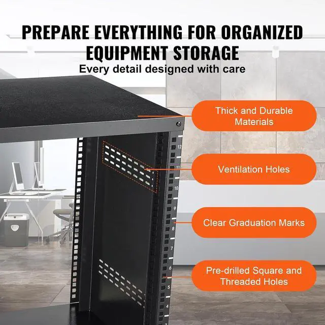 Alt view image 6 of 7 - 12U AV Rack Stand with Caster Wheels, Component Rack Cabinet Recording Studio Racks, Removable Side Panels, Universal Network Server Case, Special Vents for 19'' Audio Video Rack Mounting