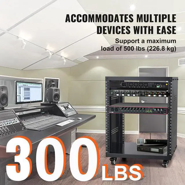 Alt view image 2 of 7 - 12U AV Rack Stand with Caster Wheels, Component Rack Cabinet Recording Studio Racks, Removable Side Panels, Universal Network Server Case, Special Vents for 19'' Audio Video Rack Mounting