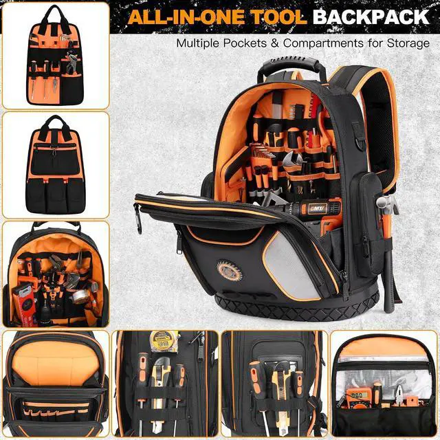 Alt view image 5 of 7 - 18.1-inch Heavy-Duty Tool Backpack, 75 Pockets, Black | 110 lbs Load Tested, 1680D Tear-Resistant Fabric, Removable Tool Panel, Combination Lock, Electricians, HVAC Pros