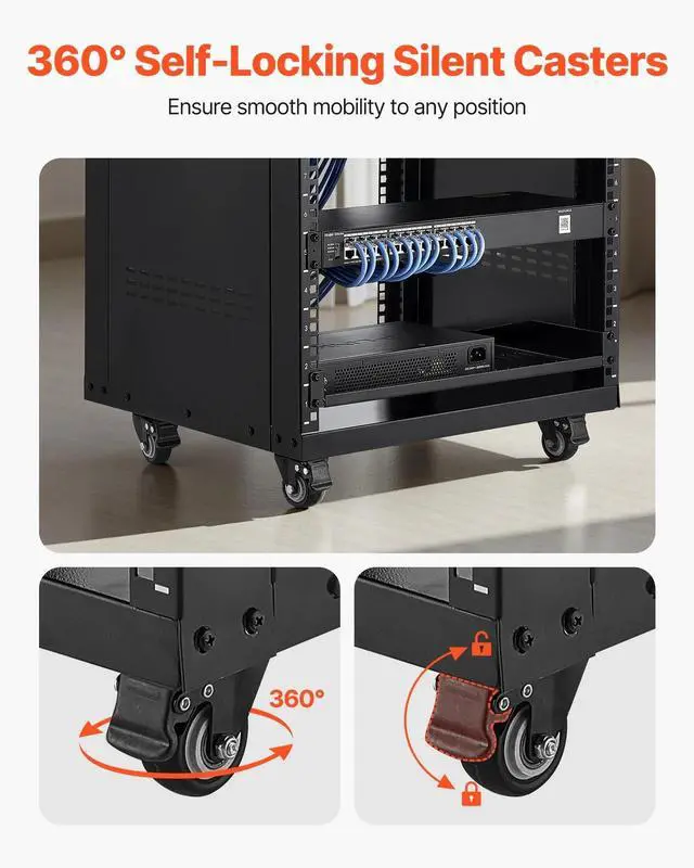 Alt view image 5 of 7 - 16U AV Rack, Recording Studio Rack Cabinet, Open Frame Server Rack with Locking Caster Wheels, Removable Side Panels & Vent Design for 19" Network, Audio, Video, IT & Network Equipment Mounting