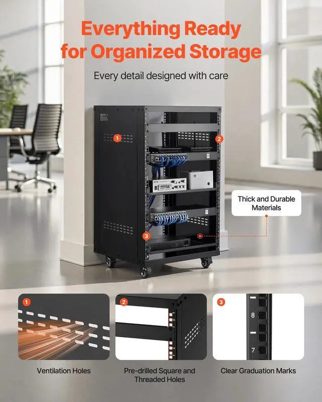 Alt view image 4 of 7 - 16U AV Rack, Recording Studio Rack Cabinet, Open Frame Server Rack with Locking Caster Wheels, Removable Side Panels & Vent Design for 19" Network, Audio, Video, IT & Network Equipment Mounting