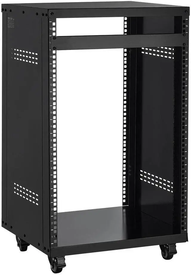 Main image of 16U AV Rack, Recording Studio Rack Cabinet, Open Frame Server Rack with Locking Caster Wheels, Removable Side Panels & Vent Design for 19" Network, Audio, Video, IT & Network Equipment Mounting