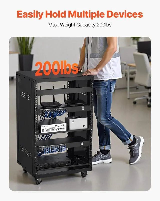 Alt view image 3 of 7 - 16U AV Rack, Recording Studio Rack Cabinet, Open Frame Server Rack with Locking Caster Wheels, Removable Side Panels & Vent Design for 19" Network, Audio, Video, IT & Network Equipment Mounting