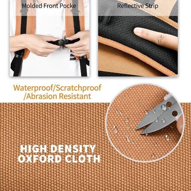 Alt view image 4 of 7 - Tool Bag Backpack with 2 Canvas Tool Pouch Tool Kit, 75 Pockets & Loops Heavy Duty Tools Organizer/HVAC Tool Carrier for Eelectrician/Construction Work with Molded Base and Combination Lock, Brown