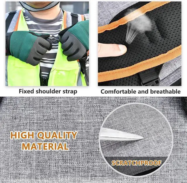Alt view image 7 of 7 - ,18.1-inch Heavy-Duty Tool Backpack, 75 Pockets, Gray | 110 lbs Load Tested, 1680D Tear-Resistant Fabric, Removable Tool Panel, Combination Lock, Electricians, HVAC Pros