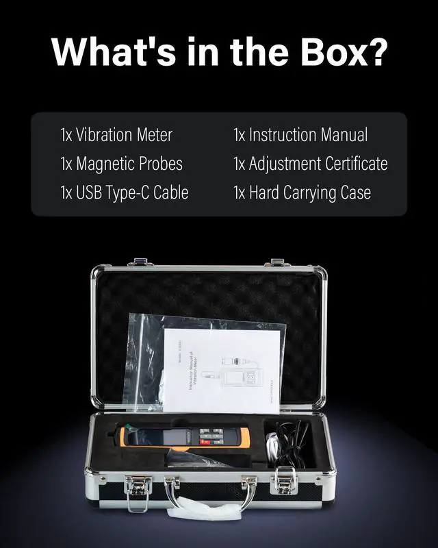 Alt view image 7 of 7 - Digital Vibration Meter, Measurement Analysis Mechanical Equipment Vibration Frequency, Acceleration, Velocity, Displacement, Temperature for Motors, HVAC, Engines, Generator, Pumps