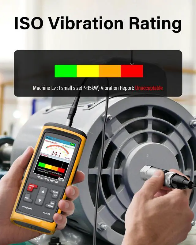Alt view image 5 of 7 - Digital Vibration Meter, Measurement Analysis Mechanical Equipment Vibration Frequency, Acceleration, Velocity, Displacement, Temperature for Motors, HVAC, Engines, Generator, Pumps