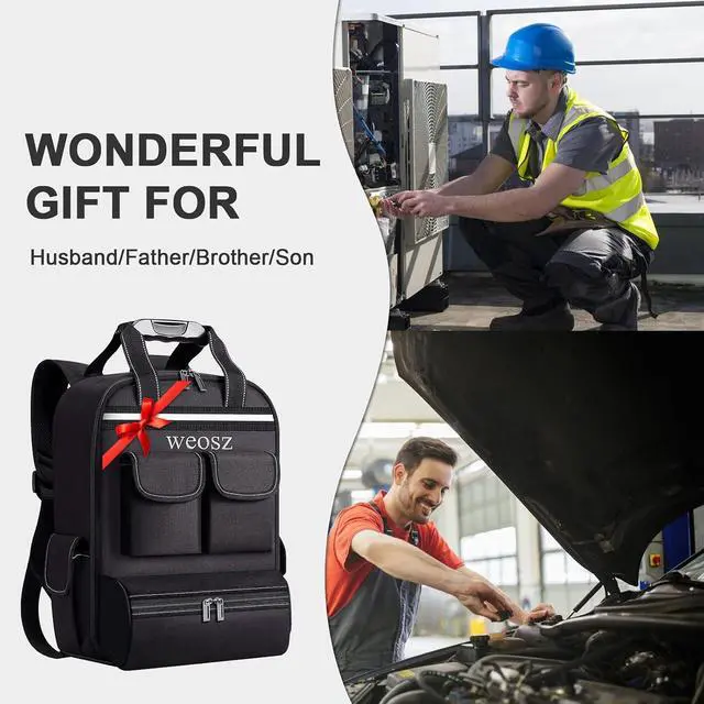 Alt view image 2 of 7 - Tool Backpack for Men 18 Inch Heavy Duty Waterproof Multiple Pockets Tool Bag Organizer with Shoulder for Electrician Mechanics HVAC Engineer,Black
