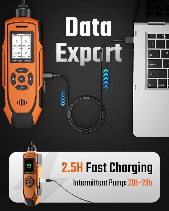 Alt view image 2 of 6 - 4 Gas Monitor, Pump Gas Monitor for O, LEL, CO and HS, 51" Extension Probe Included, 5-Year O Sensor Lifespan, USB Data Export, 23h Runtime, for Confined Space and Industrial Use