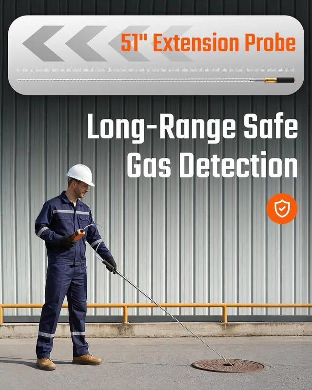 Alt view image 6 of 6 - 4 Gas Monitor, Pump Gas Monitor for O, LEL, CO and HS, 51" Extension Probe Included, 5-Year O Sensor Lifespan, USB Data Export, 23h Runtime, for Confined Space and Industrial Use