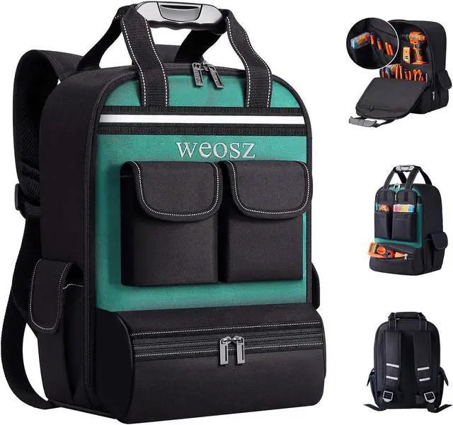 Main image of Tool Backpack for Men 18 Inch Heavy Duty Waterproof Multiple Pockets Tool Bag Organizer with Shoulder for Electrician Mechanics HVAC Engineer,Green