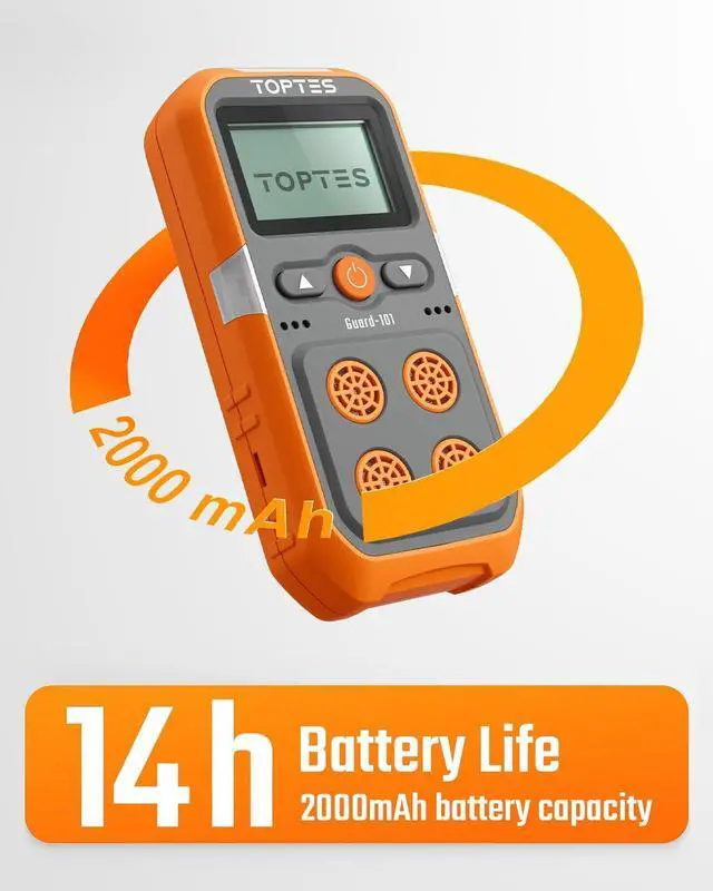 Alt view image 4 of 6 - Gas Detector, 4 Gas Monitor for H2S, CO, LEL and O2, with Vibration, Visual and Audible Alarms, 14h Long Battery Life, Safety Explosion-Proof, for Work, Home - Orange