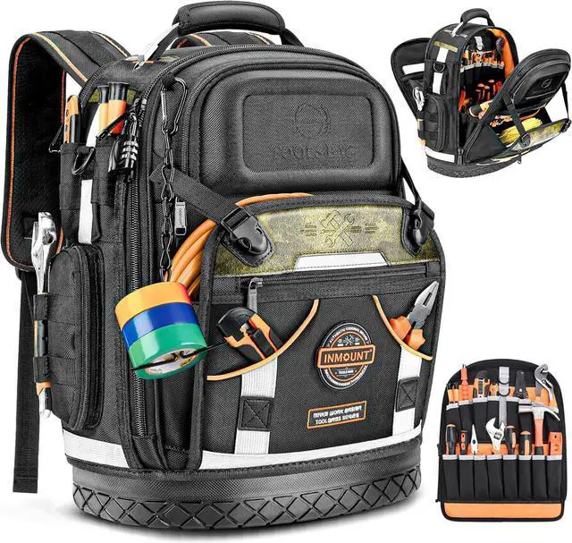 Main image of Tool Backpack Bag, HVAC Heavy Duty Construction Tools Backpack for Men, 1680D Professional Level Durable Tool Organizer, with Molded Base & Combination Lock, for Electricians & Home Repair-Version 3.0