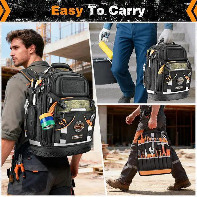 Alt view image 7 of 7 - Tool Backpack Bag, HVAC Heavy Duty Construction Tools Backpack for Men, 1680D Professional Level Durable Tool Organizer, with Molded Base & Combination Lock, for Electricians & Home Repair-Version 3.0