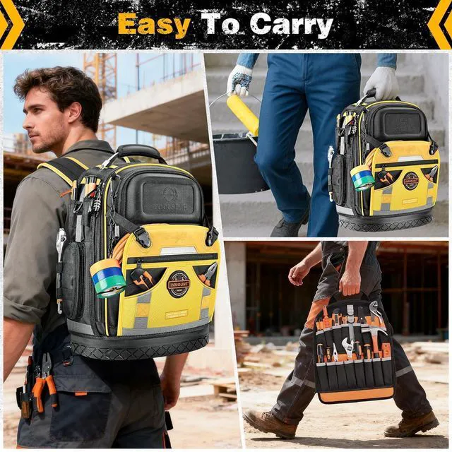 Alt view image 2 of 7 - Tool Backpack Bag, Electrician Tool Bag 78-Pockets & Loops Tools Bag HVAC Tool Bags for Men, Heavy Duty Storage Construction tools Backpack (style1-Yellow)