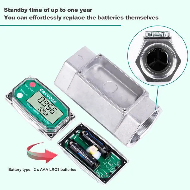 Alt view image 4 of 6 - 2" NPT Water Flow Meter, Farm, Irrigation, Pool & Industrial Use
Digital Turbine Counter, ±1% Accuracy, 15.8-132 GPM, Rotatable Display, Anti-EMI, Sleep Mode, Gal (US)/L/Qts/Pts/m³