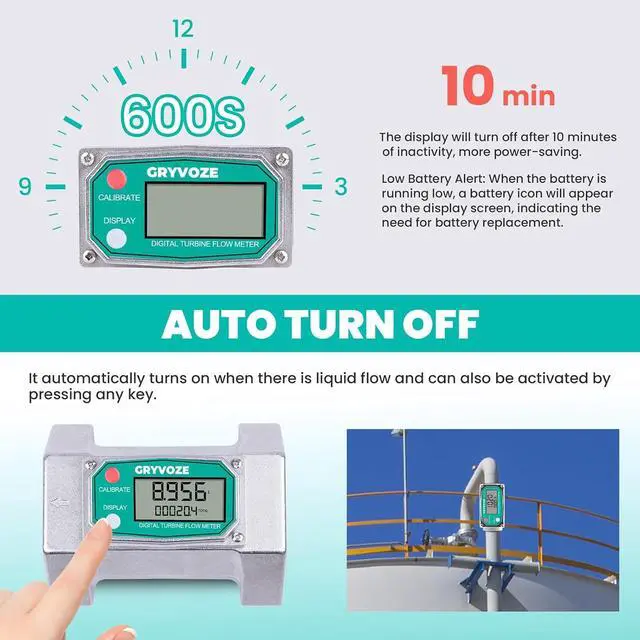 Alt view image 7 of 7 - 3" NPT Water Flow Meter, Farm, Irrigation, Pool & Industrial Use Digital Turbine Counter, ±1% Accuracy, 21-264 GPM, Rotatable Display, Anti-EMI, Sleep Mode, Gal (US)/L/Qts/Pts/m³