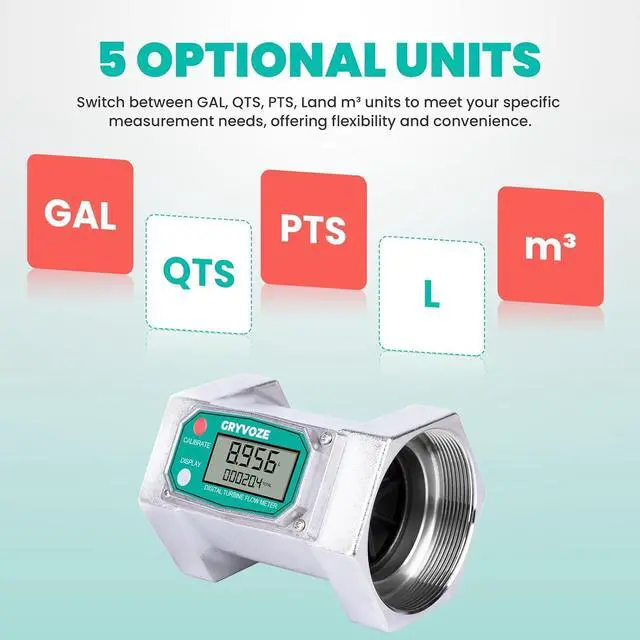Alt view image 5 of 7 - 3" NPT Water Flow Meter, Farm, Irrigation, Pool & Industrial Use Digital Turbine Counter, ±1% Accuracy, 21-264 GPM, Rotatable Display, Anti-EMI, Sleep Mode, Gal (US)/L/Qts/Pts/m³