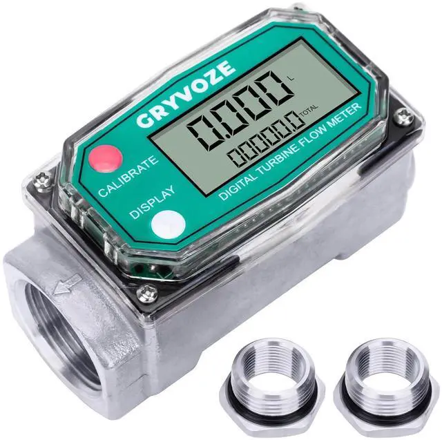 Main image of 1" Fuel Flow Meter with 3/4" Adapters for Water, Diesel & Gasoline NPT Digital Turbine Flow Meter Counter, ±1% Accuracy, 2-26 GPM, Rotatable Display, Anti-EMI, Sleep Mode