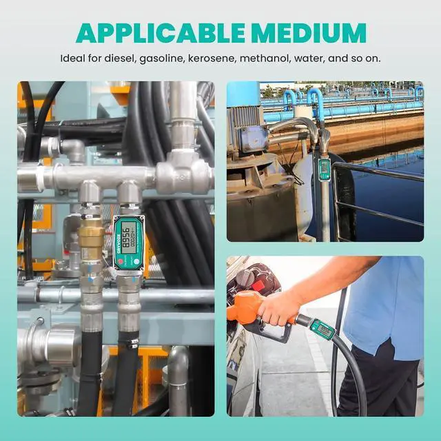 Alt view image 4 of 7 - 1" Fuel Flow Meter with 3/4" Adapters for Water, Diesel & Gasoline NPT Digital Turbine Flow Meter Counter, ±1% Accuracy, 2-26 GPM, Rotatable Display, Anti-EMI, Sleep Mode