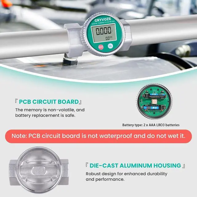 Alt view image 7 of 7 - 1.5" Waterproof Water Flow Meter, Farm, Irrigation, Pool & Liquids NPT Digital Turbine Counter, 10.5-74 GPM, ±1% Accuracy, 360° Rotatable Screen, Anti-EMI, Sleep Mode, Gal (US)/L/Qts/Pts/m³