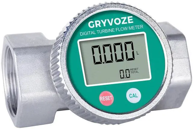 Main image of 1.5" Waterproof Water Flow Meter, Farm, Irrigation, Pool & Liquids NPT Digital Turbine Counter, 10.5-74 GPM, ±1% Accuracy, 360° Rotatable Screen, Anti-EMI, Sleep Mode, Gal (US)/L/Qts/Pts/m³