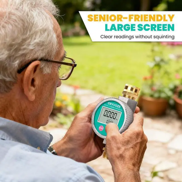 Alt view image 5 of 7 - IPX8 Metal Water Flow Meter, ±1% Accuracy, Garden Hose/RV/Sprinkler, Outlasts Plastic | Large Screen | 3/4" GHT Brass Connector | Supports Gallon, Liter, GPM and LPM