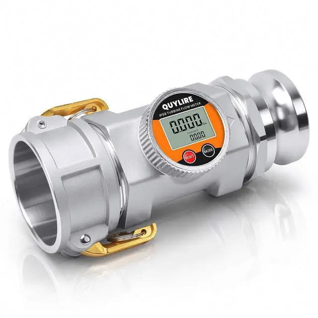 Main image of Waterproof 3 Inch Camlock Flow Meter for Water, Fuel & Liquids, Type B & Type F Camlock, ±1% Accuracy, 360° Rotatable Screen, Supports Gallon, Liter, GPM, LPM, m³, QTS, PTS