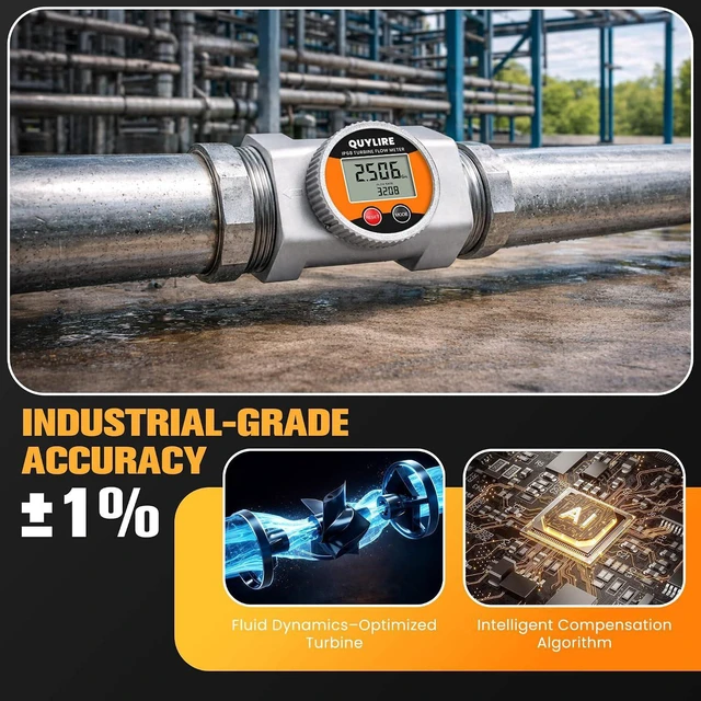 Alt view image 3 of 7 - Waterproof 3 Inch Flow Meter for Hot/Cold Water, Fuel & Liquids ±1% Accuracy, 360° Rotatable Screen, 20-260 GPM, NPT Female Thread, Supports Gallon, Liter, GPM, LPM, m³, QTS, PTS