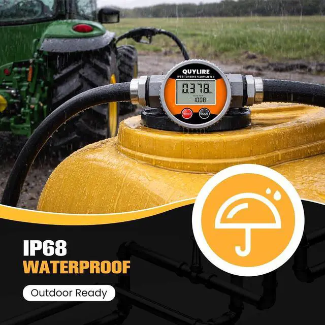 Alt view image 6 of 7 - Waterproof 1" Fuel Flow Meter, 3/4" Adapters, Water/Diesel/Gasoline ±1% Accuracy, 360° Rotatable Screen, 2-26 GPM, NPT Female Thread, Supports Gallon, Liter, GPM, LPM, m³, QTS, PTS