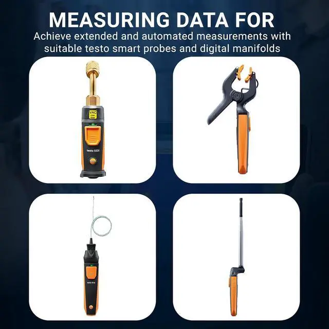 Alt view image 2 of 7 - testo 550s AC Manifold Gauge Set Manifold Gauges HVAC Incl. 2 Wired Temperature Clamp Probes Recharge Kit with Superheat, Subcooling For AC, Refrigeration & Heat Pumps Bluetooth