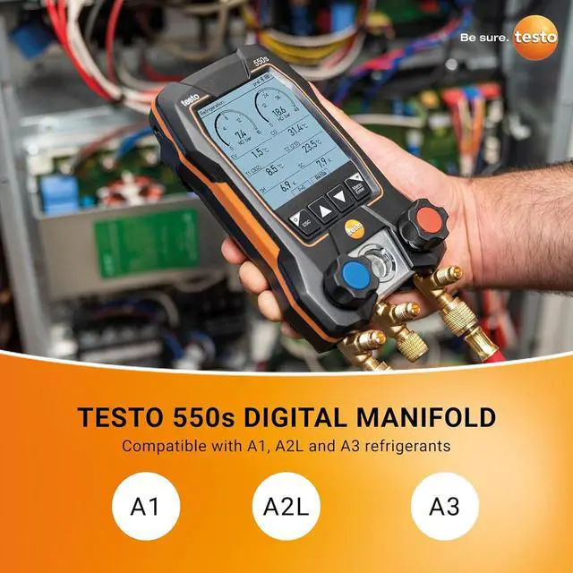 Alt view image 4 of 7 - Testo 550s AC Manifold Gauge Set Manifold Gauges HVAC Incl. 2x 115i Pipe Clamp, 1x 552i Micron Gauge, Set of 3 Hoses Recharge Kit For AC, Refrigeration & Heat Pumps Bluetooth