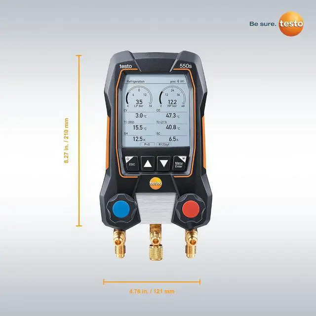 Alt view image 7 of 7 - Testo 550s AC Manifold Gauge Set Manifold Gauges Hvac and Refrigeration Incl. 2x testo 115i Pipe Clamp Thermometer - AC Recharge Kit with superheat, subcooling and Bluetooth
