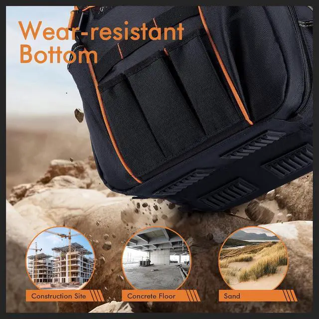 Alt view image 4 of 6 - Tool Backpack Heavy Duty 52 Pockets Tool Bag Backpack for Men Waterproof Electrician Bags with Laptop Compartment for Storage Organization Repairman Industrial & Construction Work Blue