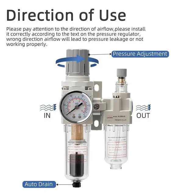 Alt view image 2 of 6 - Air Pressure Regulator with Pressure Gauge(0-150PSI),Water Separator for Air Compressor Auto Drain 1/4 NPT Threaded Interface