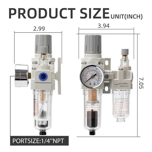 Alt view image 6 of 6 - Air Pressure Regulator with Pressure Gauge(0-150PSI),Water Separator for Air Compressor Auto Drain 1/4 NPT Threaded Interface