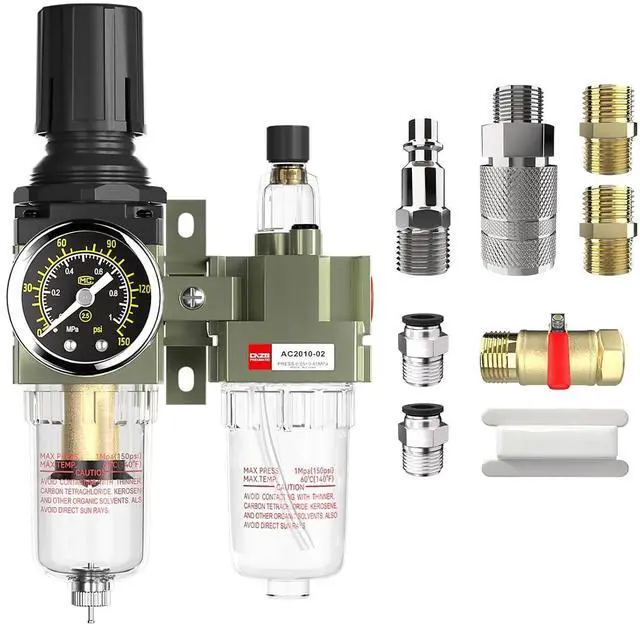 Main image of NPT 1/4" Air Compressor Water Separator Filter Pressure Regulator AC2010-02,Pneumatic Compressed With Gauger Accessories,Semi-auto Drain Kit